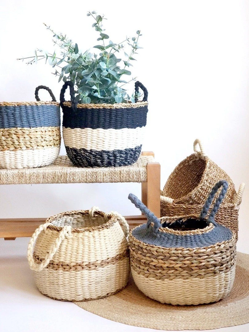 Korissa Home Goods Ula Stripe Basket Set - Black 5 Korissa Home Goods Ula Stripe Basket Set - Black