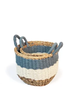 Korissa Home Goods Ula Stripe Basket Set - Blue