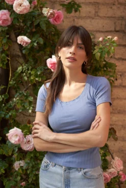 LA Relaxed Scoop Neck Pointelle Tee