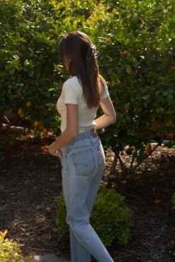 LA Relaxed Scoop Neck Pointelle Tee