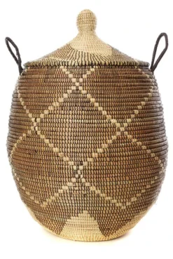 Swahili African Modern Home Goods Large Black And Cream Diamonds Laundry Hamper Basket