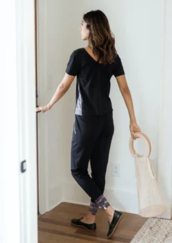 Leena & Lu Pima Short Sleeve Loungewear Set - Black