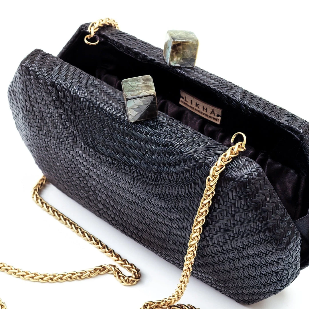 LIKHÂ Black Woven Clutch Special Occasion 5 LIKHÂ Black Woven Clutch Special Occasion