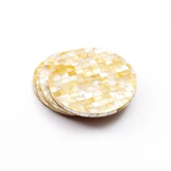 LIKHÂ Golden Yellow Mother Of Pearl Coaster Set Office Accessories 9 LIKHÂ Golden Yellow Mother Of Pearl Coaster Set Office Accessories