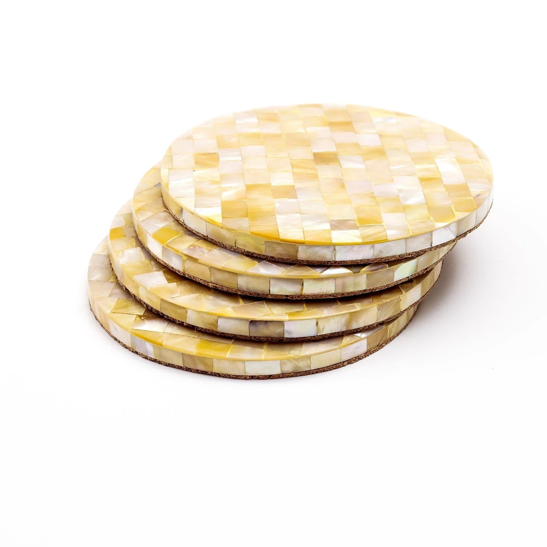 LIKHÂ Golden Yellow Mother Of Pearl Coaster Set Office Accessories 7 LIKHÂ Golden Yellow Mother Of Pearl Coaster Set Office Accessories
