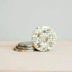 LIKHÂ Mosaic Mother Of Pearl Coaster Set Kitchen + Dining