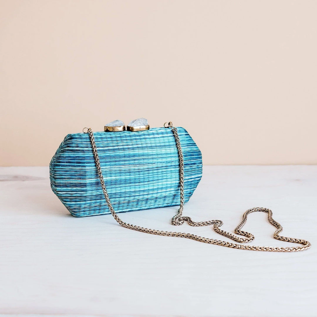 LIKHÂ Sea Green Shibori Pattern Clutch 3 LIKHÂ Sea Green Shibori Pattern Clutch