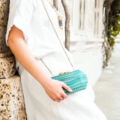 LIKHÂ Sea Green Shibori Pattern Clutch 8 LIKHÂ Sea Green Shibori Pattern Clutch