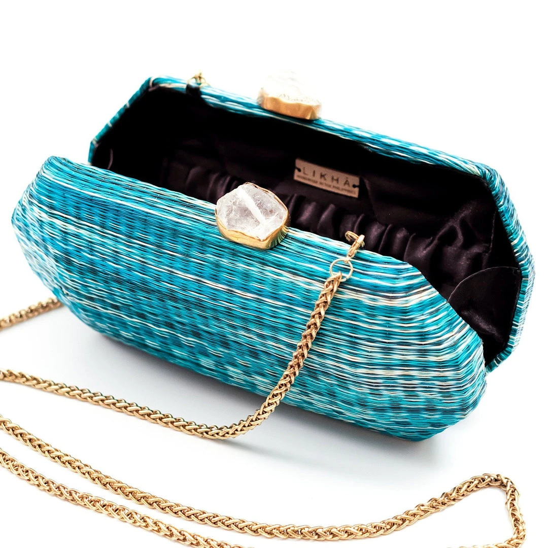 LIKHÂ Sea Green Shibori Pattern Clutch 6 LIKHÂ Sea Green Shibori Pattern Clutch