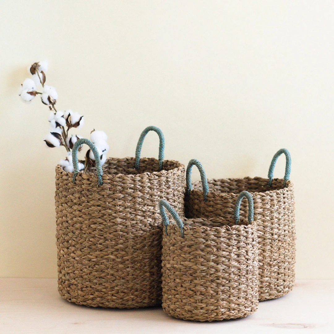 LIKHÂ Home Goods Sky Blue Handle Basket Set 3 LIKHÂ Home Goods Sky Blue Handle Basket Set