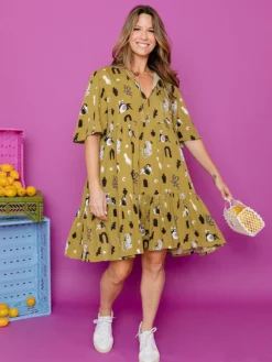 Mata Traders Adelaide Tiered Mini Dress Olive Curios