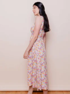 Mata Traders Artsy Traveler Pink Floral Tencel Midi Dress Clothing