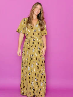 Mata Traders Clothing Brea Olive Curios Wrap Dress