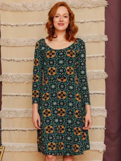 Mata Traders Special Occasion Delilah Teal Tile Long Sleeve Dress