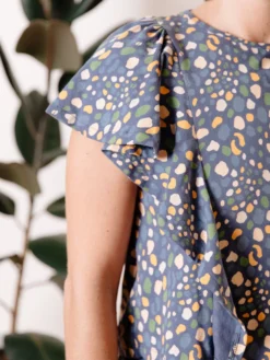 Mata Traders Clothing Flora Blue Spots Flutter Sleeve Top