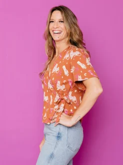 Mata Traders Marley Orchid Tigress Boxy Wrap Top Clothing