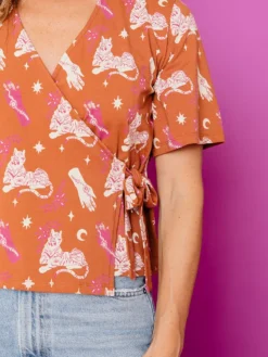 Mata Traders Marley Orchid Tigress Boxy Wrap Top Clothing