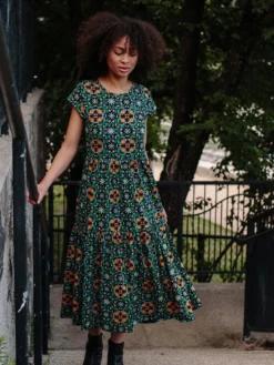 Mata Traders Tiered Teal Tile Jersey Dress Best Sellers