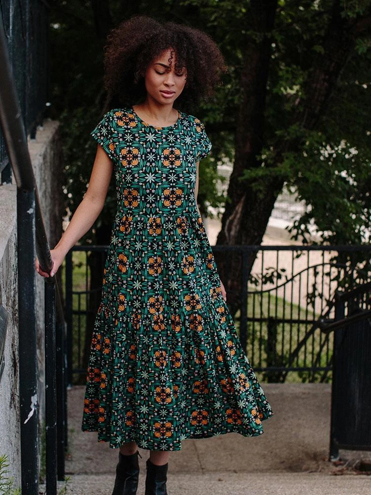 Mata Traders Tiered Teal Tile Jersey Dress Best Sellers 3 Mata Traders Tiered Teal Tile Jersey Dress Best Sellers