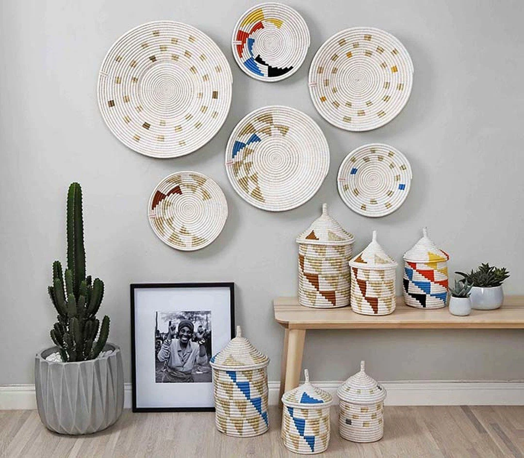 Mbare Home Goods Ikiba Small Wall Basket - Blue Squares 4 Mbare Home Goods Ikiba Small Wall Basket - Blue Squares