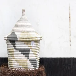 Mbare Handcrafted Inyabu Medium Basket - Gray Triangles