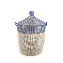Mbare Home Goods Medium Two-Tone Hamper Basket - Navy + White