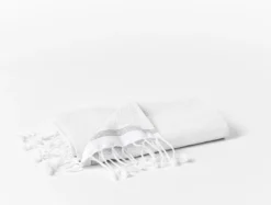 Coyuchi Mediterranean Towels - Alpine White / Slate Stripe