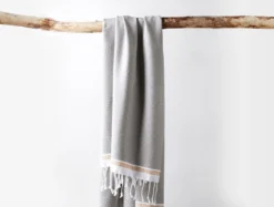 Coyuchi Home Goods Mediterranean Towels - Deep Pewter / Tangerine Stripe