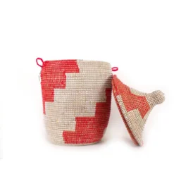 Mbare Medium Stripe Hamper Basket - Red + White