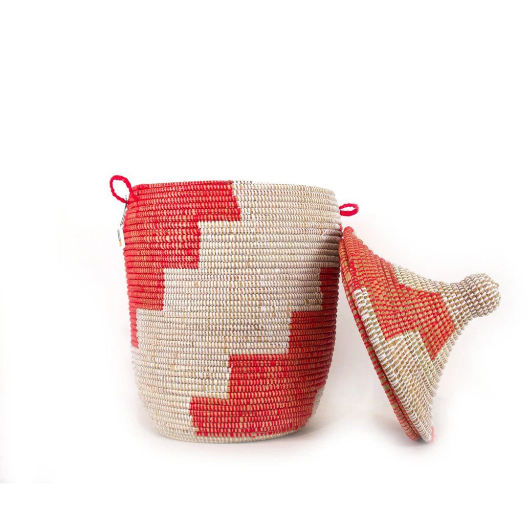 Mbare Medium Stripe Hamper Basket - Red + White 4 Mbare Medium Stripe Hamper Basket - Red + White