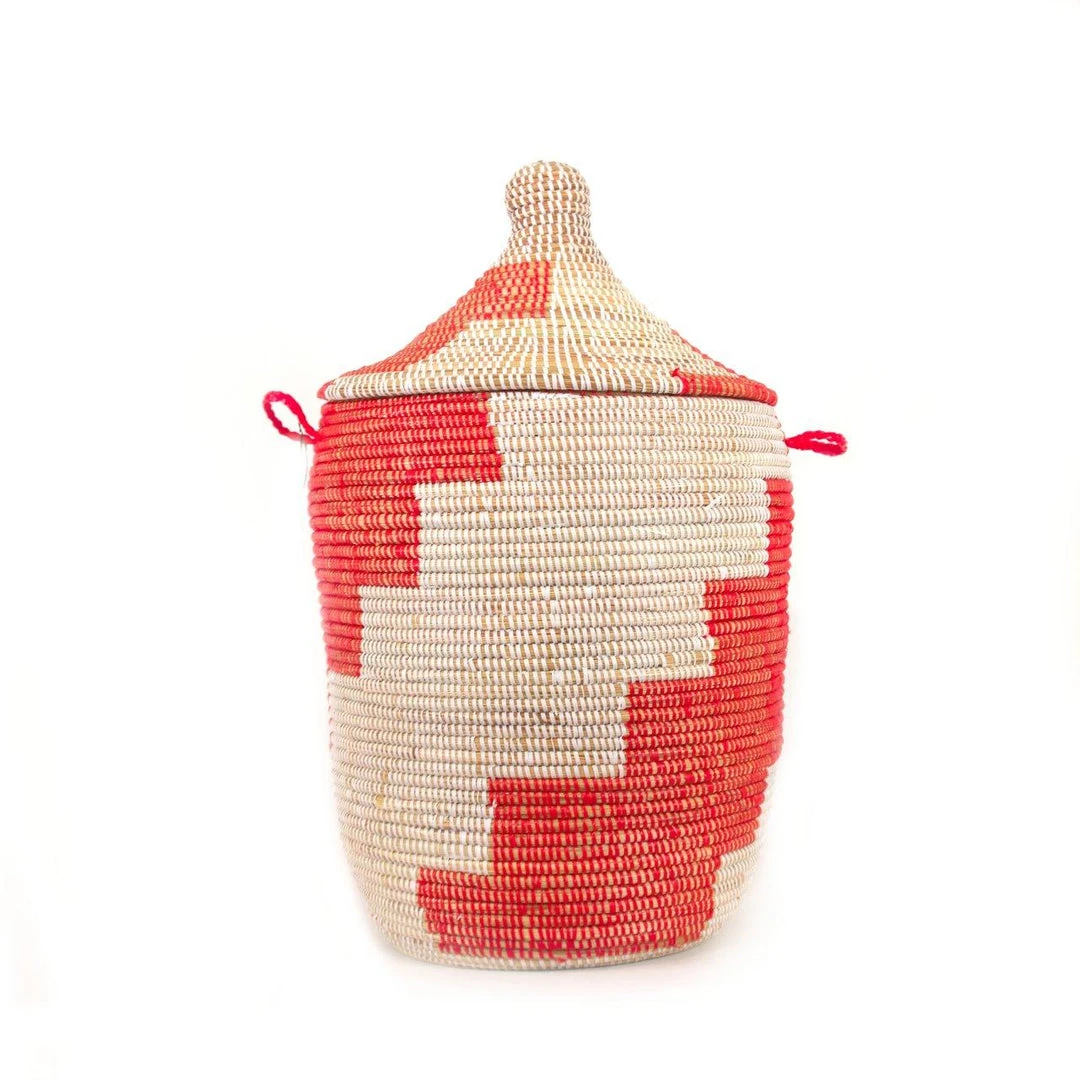 Mbare Medium Stripe Hamper Basket - Red + White 3 Mbare Medium Stripe Hamper Basket - Red + White