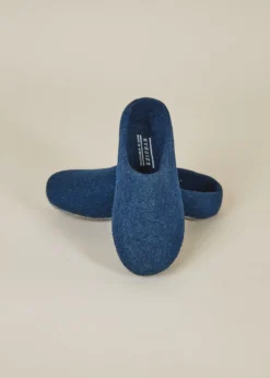 Kyrgies Men's Classic Sole Low Back Wool Slippers - Navy