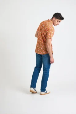 Dushyant Asthana Men's Prat Short Sleeve Shirt - Orange Floral 8 Dushyant Asthana Men's Prat Short Sleeve Shirt - Orange Floral