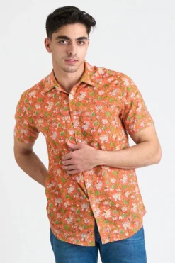 Dushyant Asthana Men's Prat Short Sleeve Shirt - Orange Floral