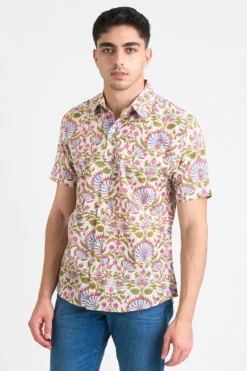 Dushyant Asthana Men's Prat Short Sleeve Shirt - White Lotus