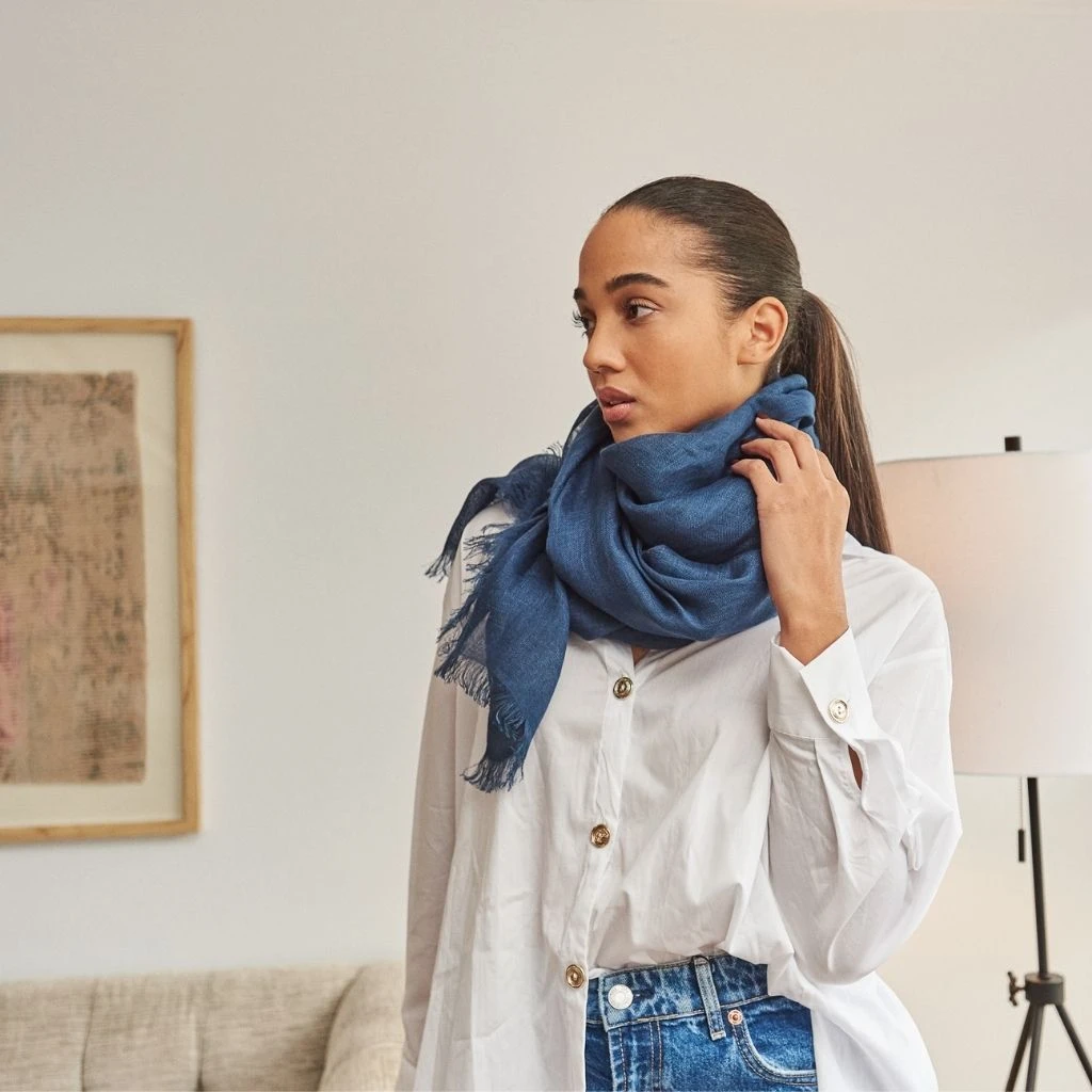 Studio Variously Midnight Blue Linen Scarf Accessories 3 Studio Variously Midnight Blue Linen Scarf Accessories