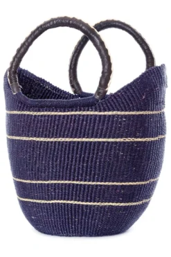 Swahili African Modern Midnight Blue Pinstripe Bolga Shopper Bag