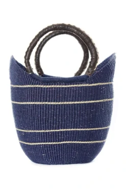 Swahili African Modern Midnight Blue Pinstripe Bolga Shopper Bag