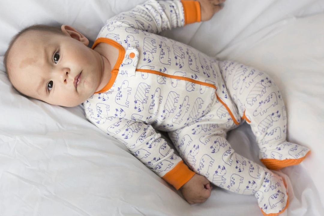 Mirasa Design Handcrafted Baby Footed Hippo + Rhino Onesie 3 Mirasa Design Handcrafted Baby Footed Hippo + Rhino Onesie