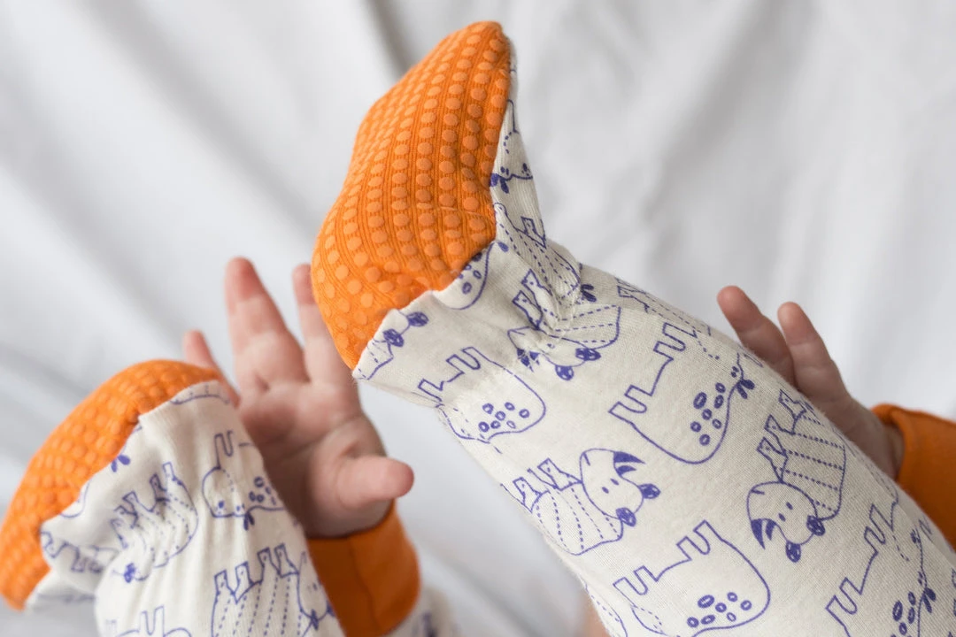 Mirasa Design Handcrafted Baby Footed Hippo + Rhino Onesie 4 Mirasa Design Handcrafted Baby Footed Hippo + Rhino Onesie