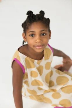 Mirasa Design Kids' + Baby Baby Polka Dress - Forest Yellow