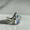 Iron Oxide Moonstone Halo Stacking Ring Set