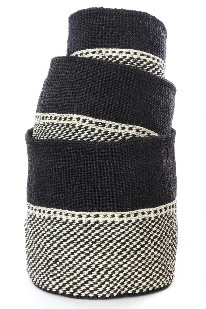 Swahili African Modern Home Goods Mwende Sisal Storage Basket Set 5 Swahili African Modern Home Goods Mwende Sisal Storage Basket Set