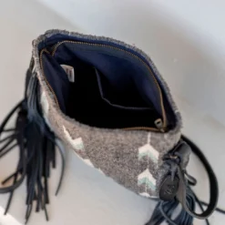 MZ Fair Trade Smoky Quartz Wool Fringe Bag Accessories