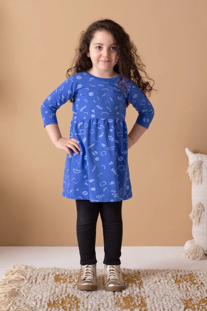 North Of West Sale Kids' Squiggles Gathered Dress - Azure 3 North Of West Sale Kids' Squiggles Gathered Dress - Azure