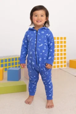 North Of West Sale Baby's Squiggles Hooded Romper - Azure
