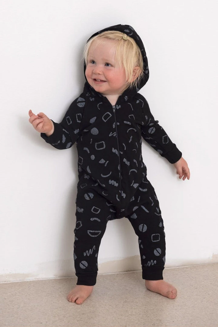 North Of West Baby's Squiggles Hooded Romper - Black Sale 4 North Of West Baby's Squiggles Hooded Romper - Black Sale
