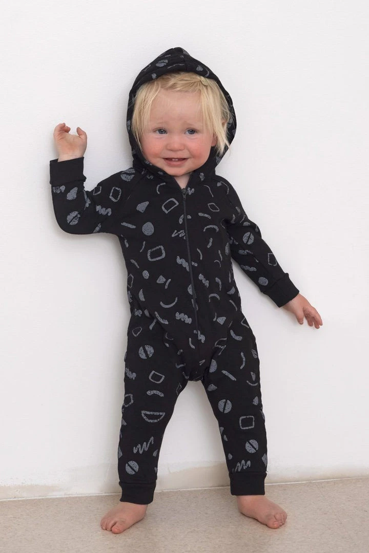 North Of West Baby's Squiggles Hooded Romper - Black Sale 3 North Of West Baby's Squiggles Hooded Romper - Black Sale
