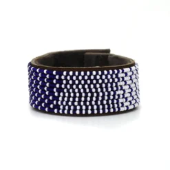 Swahili Coast Design Ombre Dark Blue Beaded Leather Cuff 8 Swahili Coast Design Ombre Dark Blue Beaded Leather Cuff
