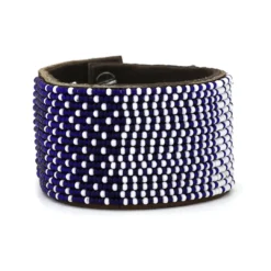 Swahili Coast Design Ombre Dark Blue Beaded Leather Cuff 9 Swahili Coast Design Ombre Dark Blue Beaded Leather Cuff